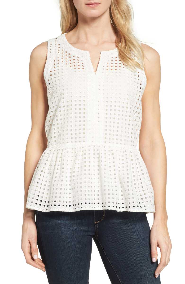 HALOGEN® Eyelet Tank Top White Peplum tops for summer 2017