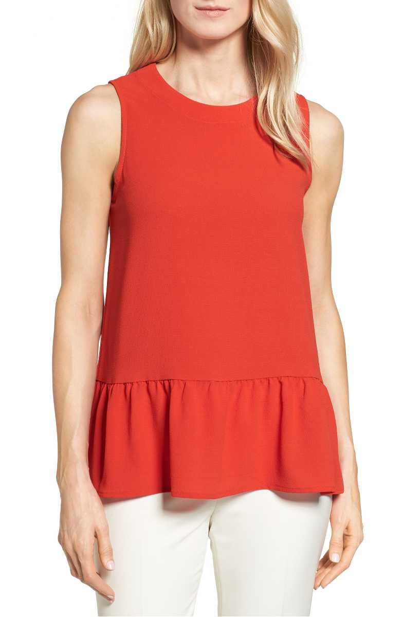 HALOGEN® Stripe Top Peplum Ruffle Red peplum tops for summer 2017