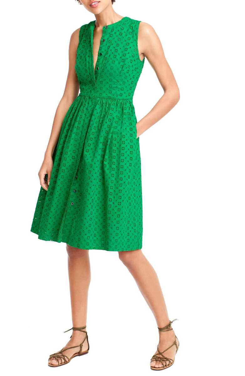 J. CREW Eyelet Lace Dress Warm Clover Green eyelet dresses summer 2017