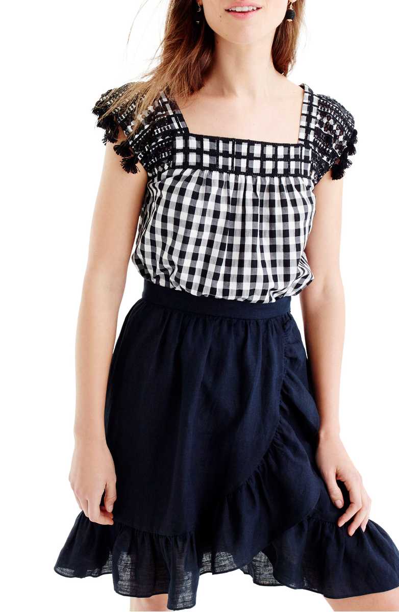 J.Crew Embroidered Gingham Top Black gingham tops summer 2017