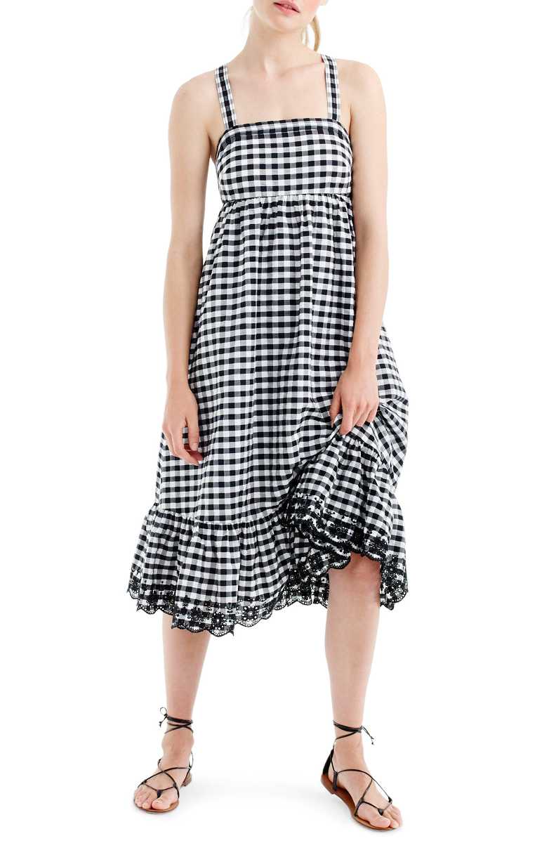J.Crew Eyelet Trim Puckered Gingham Sundress Black nordstrom eyelet dresses summer 2017