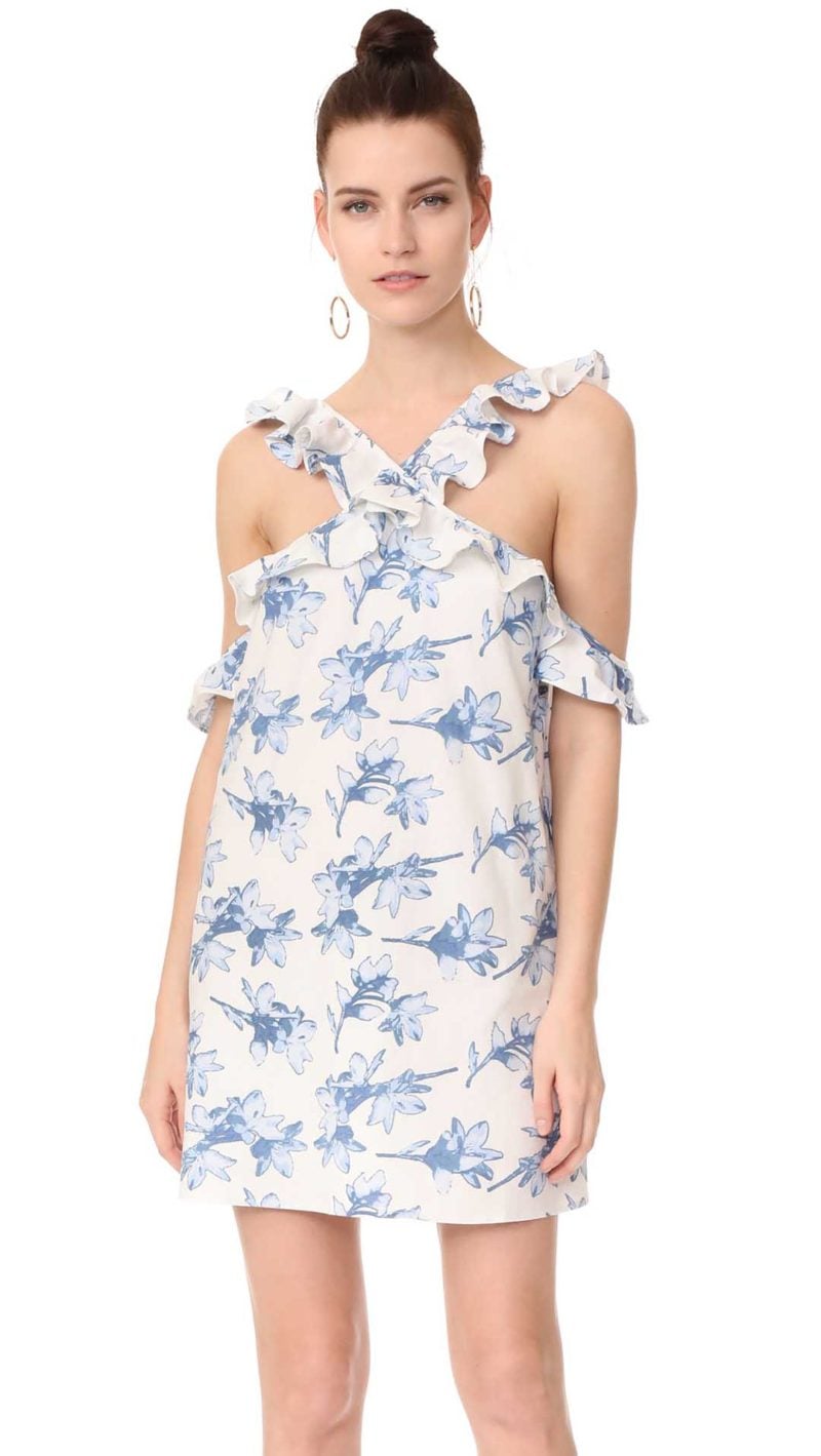 J.O.A. Flower Print Cold Shoulder Dress Blue Multi cold shoulder dresses summer wedding guest