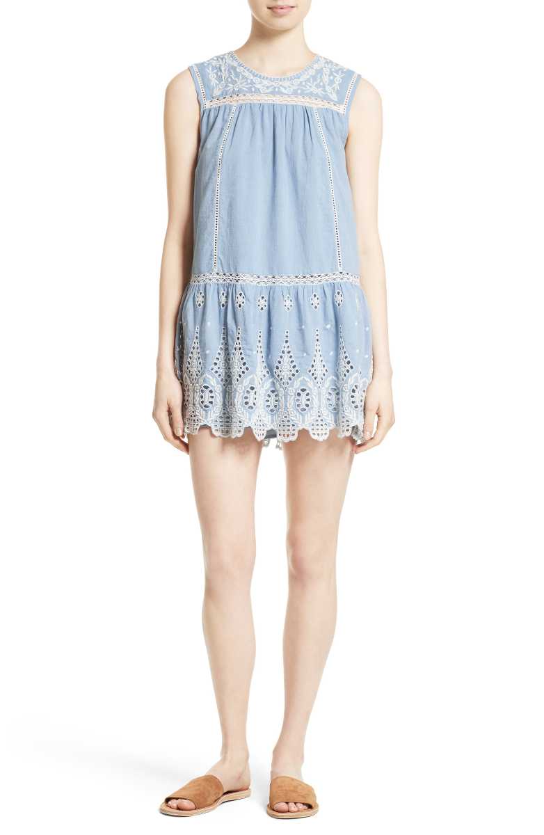 Joie Josune Chambray Shift Dress Chambray Porcelain Eyelet dresses summer 2017
