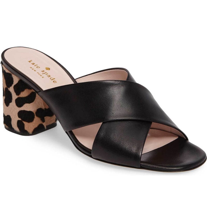 KATE SPADE NEW YORK denault slide sandal black nappa blush fawn block heels leopard print nordstrom