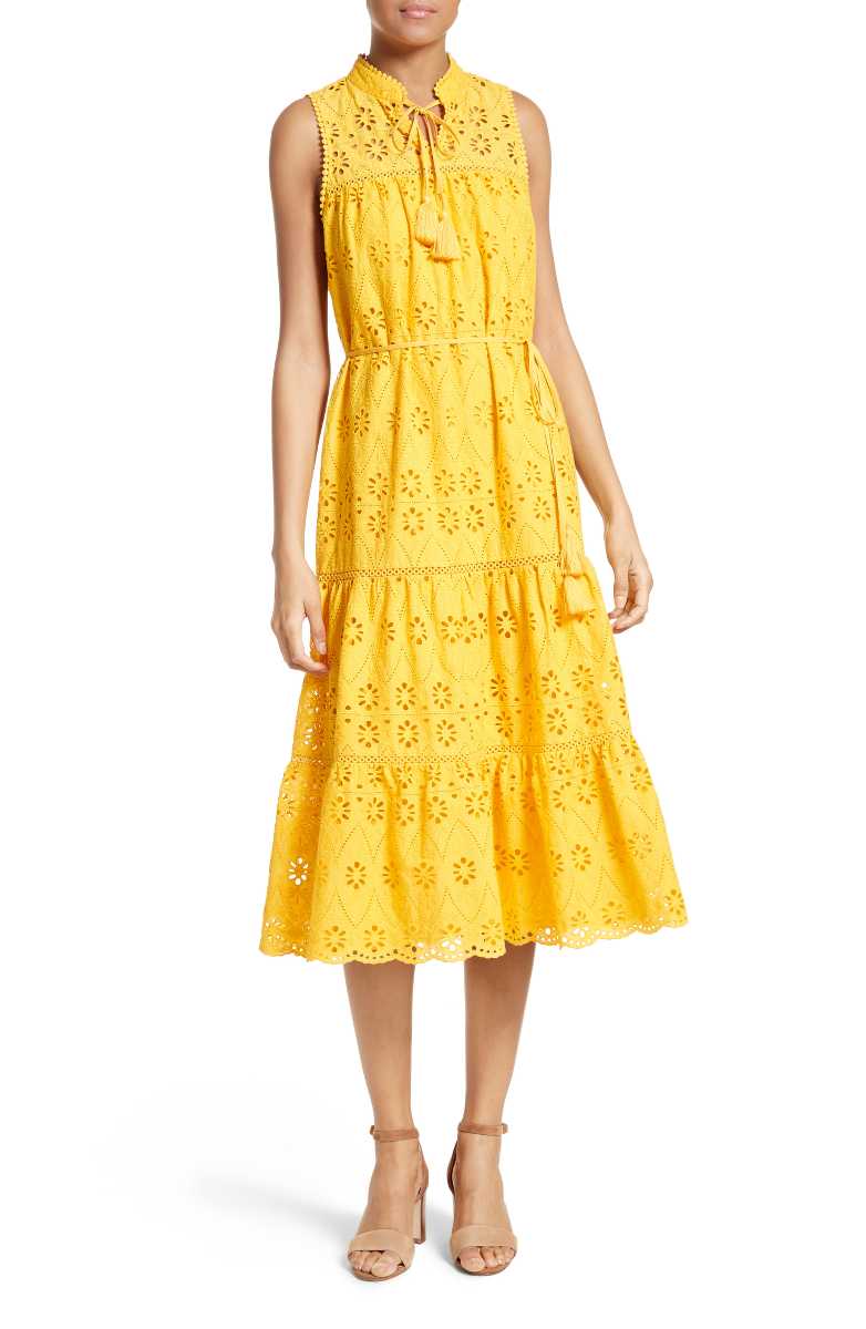 KATE SPADE NEW YORK eyelet embroidered patio dress yellow spice eyelet dresses summer 2017
