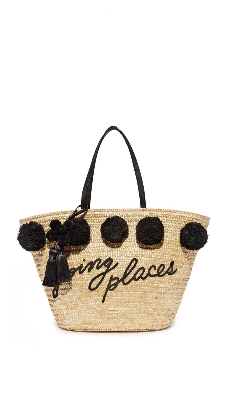 Kate Spade New York Large Pom Pom Market Tote Black Woven Straw Shopbop 70% sale