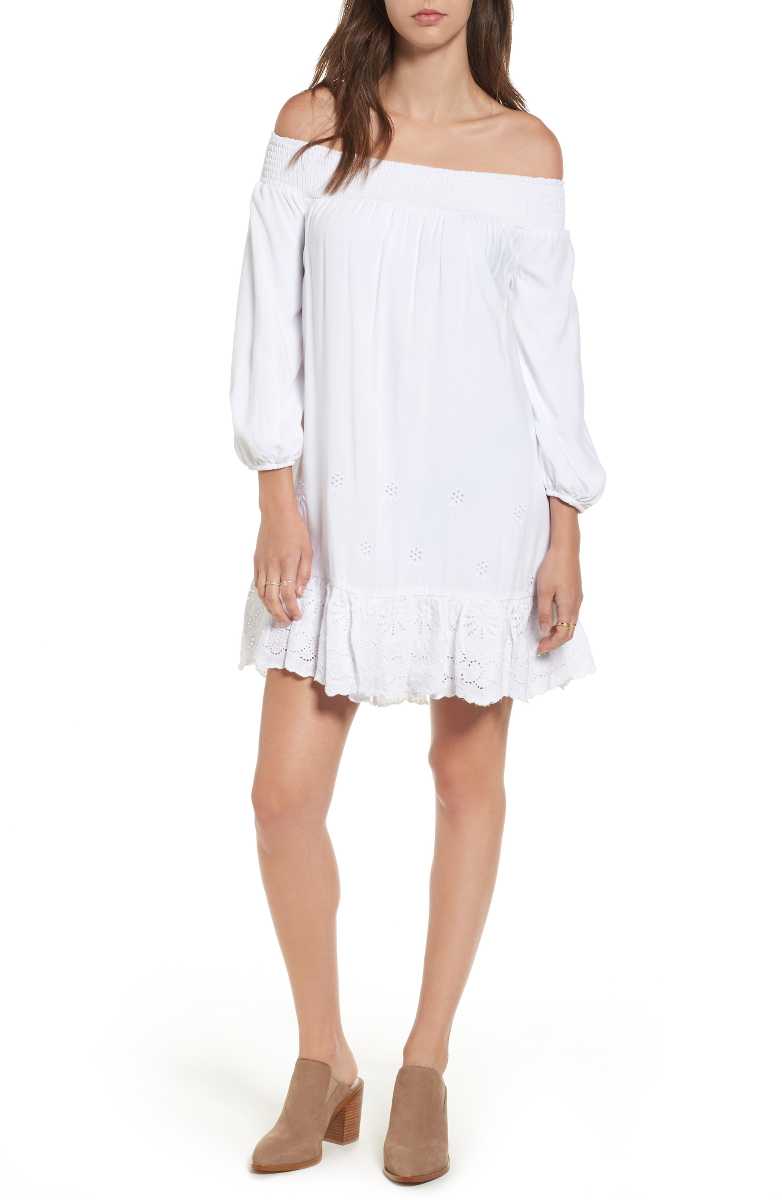 LOVE, FIRE Eyelet Off the Shoulder Dress Ivory eyelet dresses summer 2017