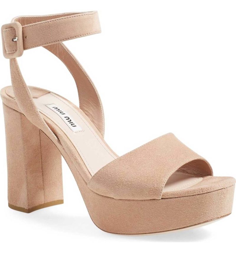 MIU MIU 'Sandali' Ankle Strap Sandal Beige block heel sandals nordstrom