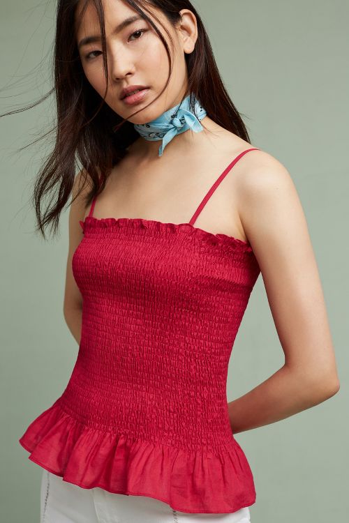 Maeve Smocked Peplum Cami Raspberry peplum tops summer 2017
