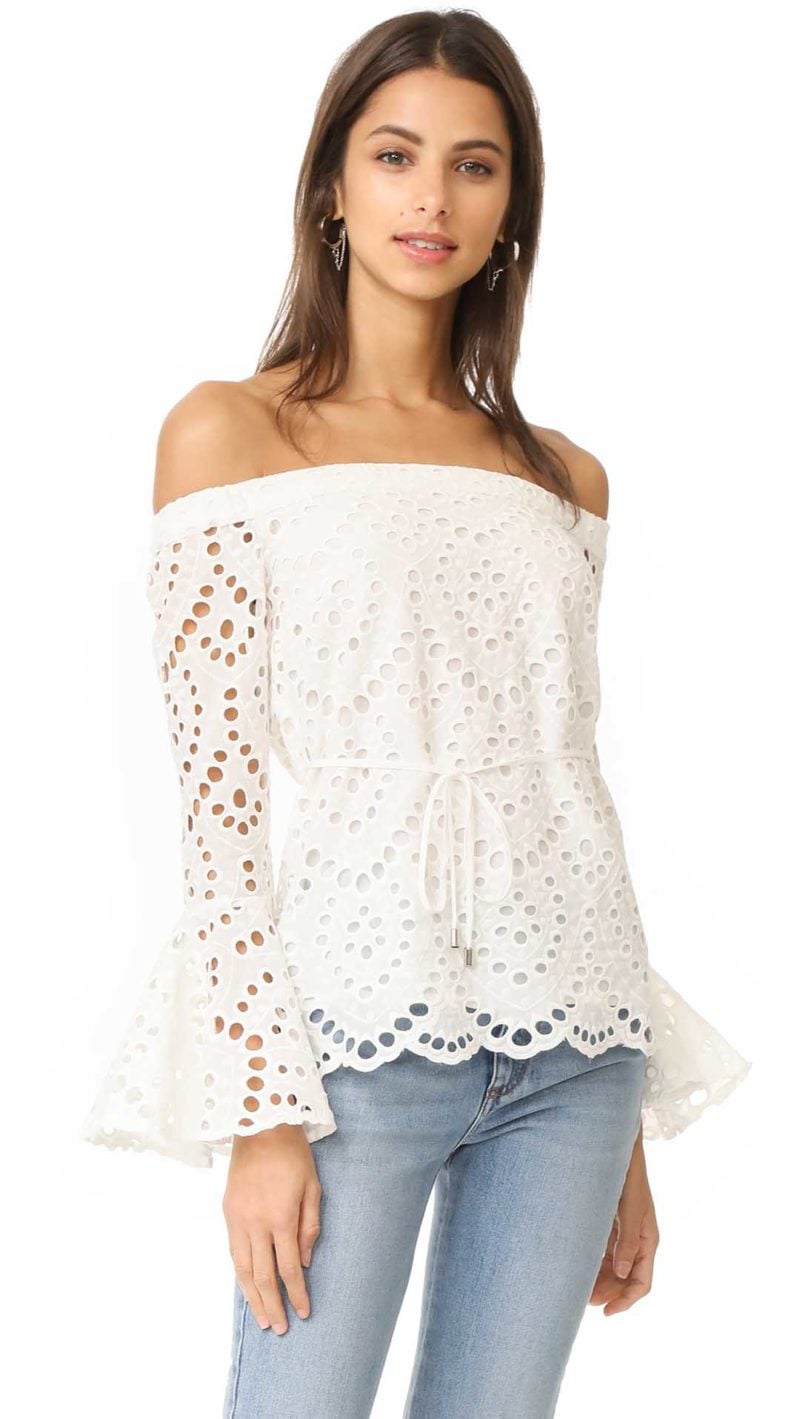 Ministry of Style Waves Off the Shoulder Eyelet Lace Bell Sleeve Top White Shopbop sale