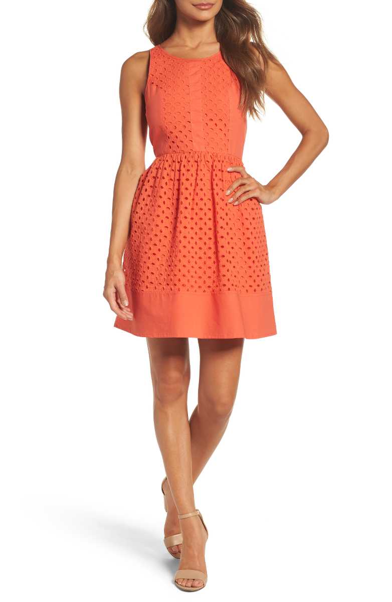NSR Eyelet Fit and Flare Dress Coral eyelet dresses summer 2017