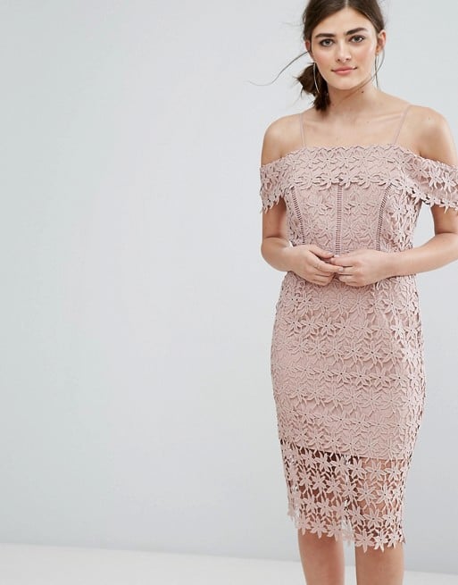 New Look Cutwork Lace Cold Shoulder Dress Nude cold shoulder dresses summer wedding guest