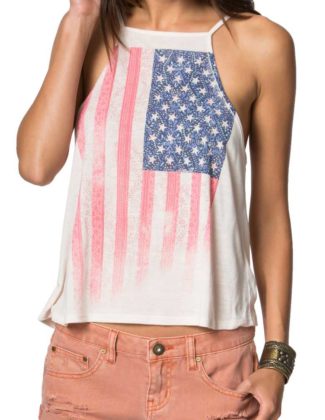 O'NEILL Folk Flag Print Tank Color Naked Blue Red white july 4 2017