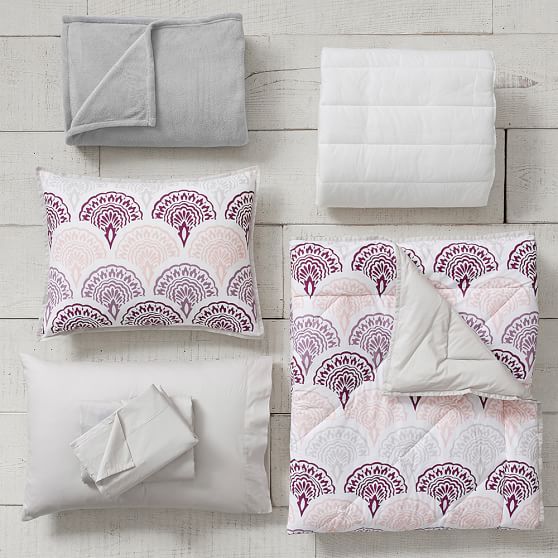 PBteen Feather Scallop Deluxe Comforter Set with Comforter, Sheet Set, Pillowcase, Mattress Pad, Pillow Inserts + Blanket pbteen 25% sale