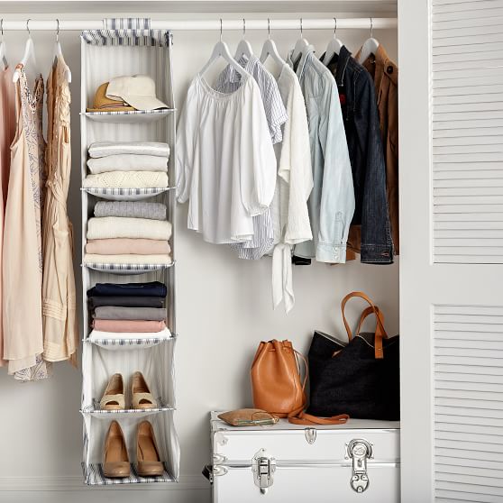 PBteen Hanging Closet Sweater Organizer, Blue Ticking Stripe pbteen 25% sale