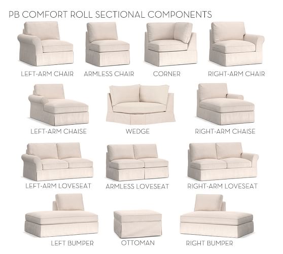 Pottery Barn BUILD YOUR OWN, BOX EDGE - PB COMFORT ROLL ARM SLIPCOVERED SECTIONAL COMPONENTS pottery barn 4th of july sale