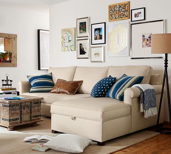 Pottery Barn CAMERON ROLL ARM UPHOLSTERED SOFA WITH STORAGE CHAISE SECTIONAL pottery barn 20% performance fabrics sale