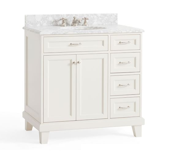 Pottery Barn CUSTOM CLASSIC SINGLE 36" SINK CONSOLE White Carrara Marble sale 25 percent off