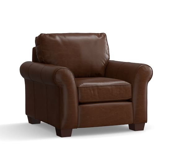 Pottery Barn PB COMFORT ROLL ARM LEATHER ARMCHAIR pottery barn premier sale