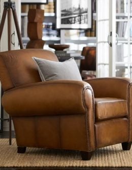 Pottery Barn QUICK SHIP MANHATTAN LEATHER ARMCHAIR Nailhead Trim pottery barn premier sale dad's day gifts