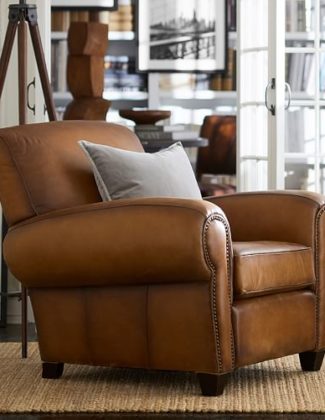 Pottery Barn QUICK SHIP MANHATTAN LEATHER ARMCHAIR Nailhead Trim pottery barn premier sale dad's day gifts