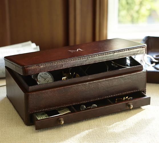 Pottery Barn SADDLE LEATHER VALET Chocolate pottery barn father's day gifts sale 