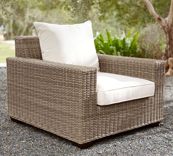 Pottery Barn TORREY ALL-WEATHER WICKER SQUARE ARM OCCASIONAL CHAIR - NATURAL pottery barn premier sale