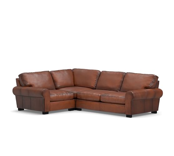 Pottery Barn TURNER ROLL ARM LEATHER 3-PIECE SECTIONAL WITH CORNER pottery barn premier sale dad's day gifts