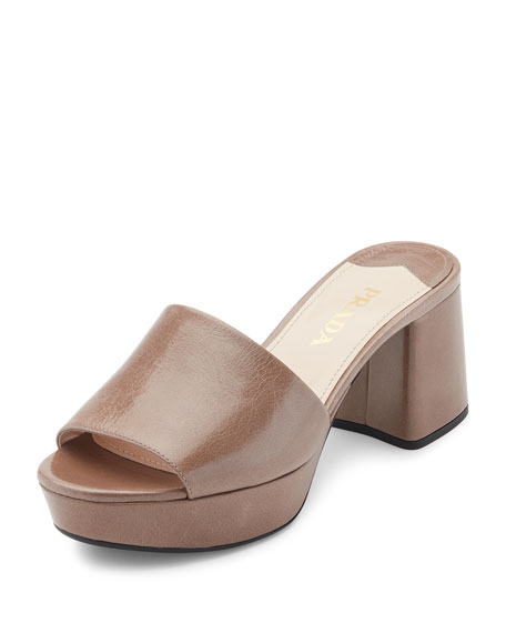 Prada Leather Platform 65mm Mule Sandal Gray mule sandals summer 2017