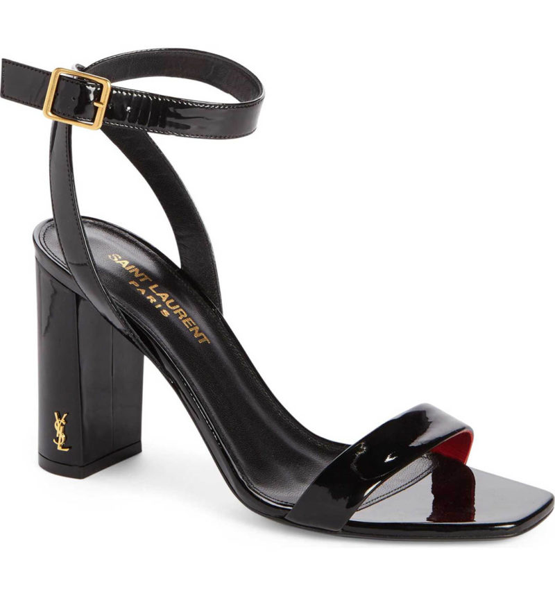 SAINT LAURENT Loulou Ankle Strap Sandal Black Patent block heel sandals summer 2017