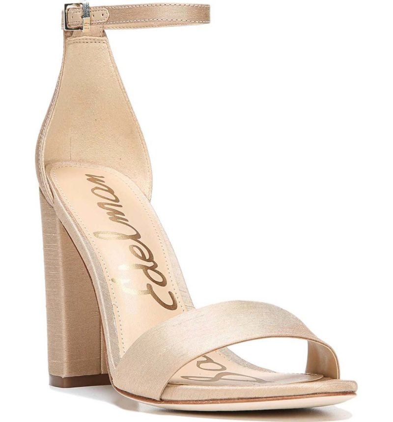 SAM EDELMAN Yaro Ankle Strap Sandal (women) Nude Silk block heel sandals summer 2017 trend