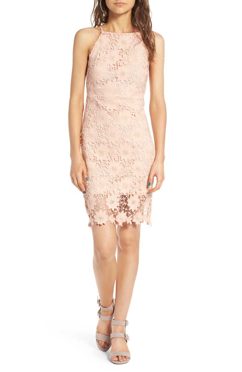 SOPRANO High Neck Lace Body-Con Dress Pink lace bodycon dresses summer wedding guest