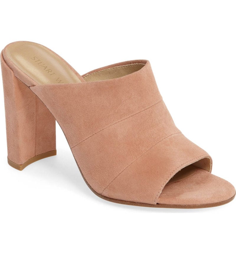 STUART WEITZMAN Sequel Open Toe Mule Naked Suede mule sandals summer 2017