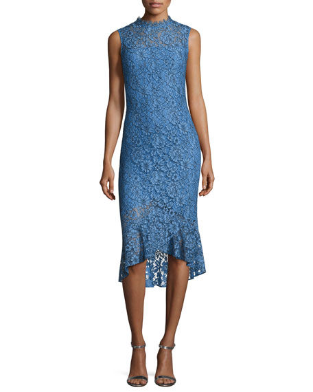 Shoshanna Drayton Sleeveless Lace Midi Sheath Dress Sky/Black lace bodycon dresses summer wedding guest
