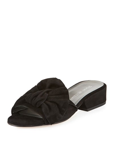 Stuart Weitzman Giftwrap Suede Bow Slide Sandal Black block heel sandals neiman marcus