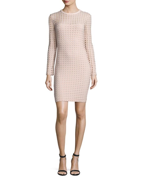 T by Alexander Wang Long-Sleeve Jacquard Eyelet Mini Dress Blush Pink eyelet dresses summer 2017