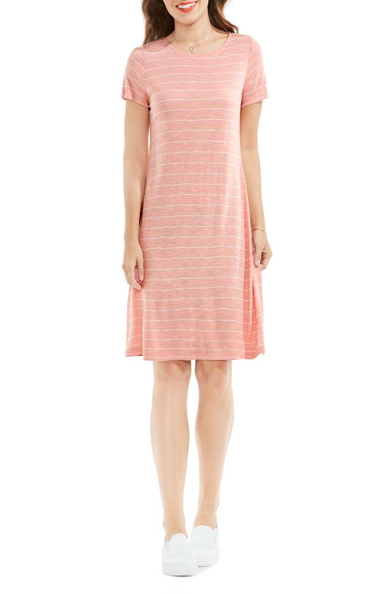 TWO BY VINCE CAMUTO Delicate Stripe T-Shirt Dress Coral Dusk t-shirt dresses summer 2017