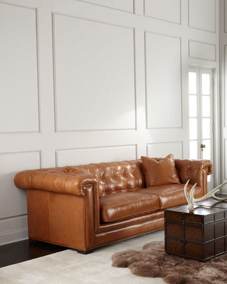 The Eleanor Rigby Leather Company Zayden Chesterfield Leather Sofa Chestnut Horchow friends family sale