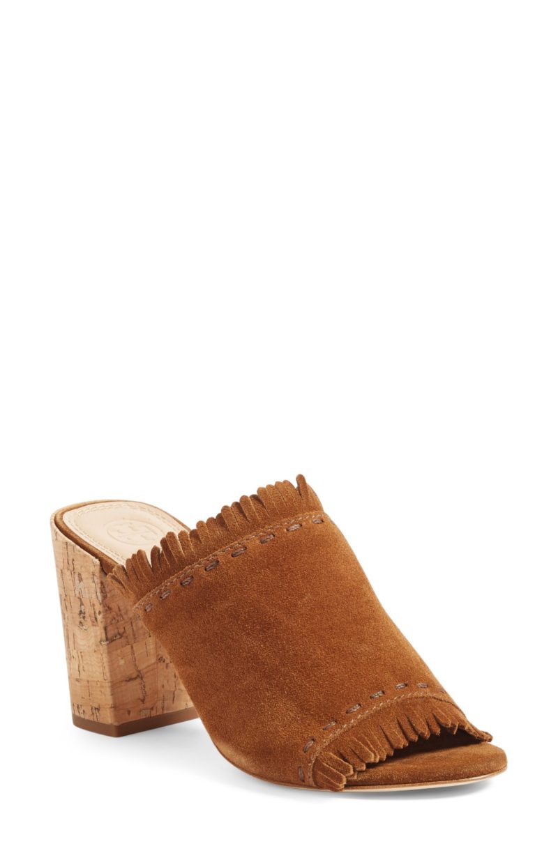 Tory Burch HUNTINGTON SANDAL Festival Brown Fringe mule sandals