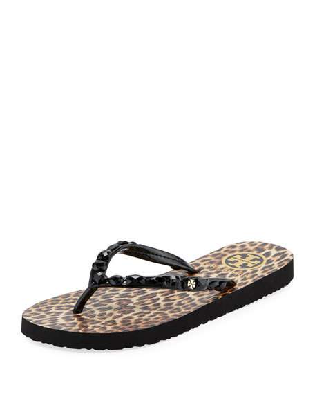 Tory Burch Jeweled Thin Platform Flip Flop Leopard print sandals summer 2017