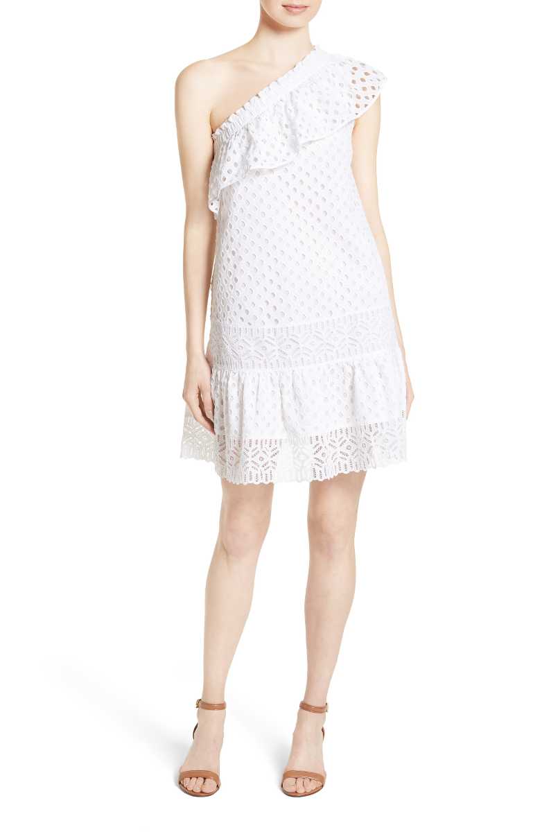 Tory Burch Zoe Eyelet One-Shoulder Dress White  eyelet dresses summer 2017