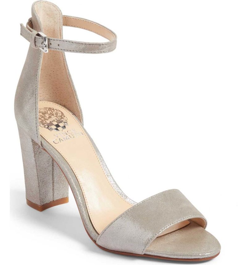 VINCE CAMUTO Corlina Ankle Strap Sandal Pewter Dazzle Suede block heel sandals summer 2017