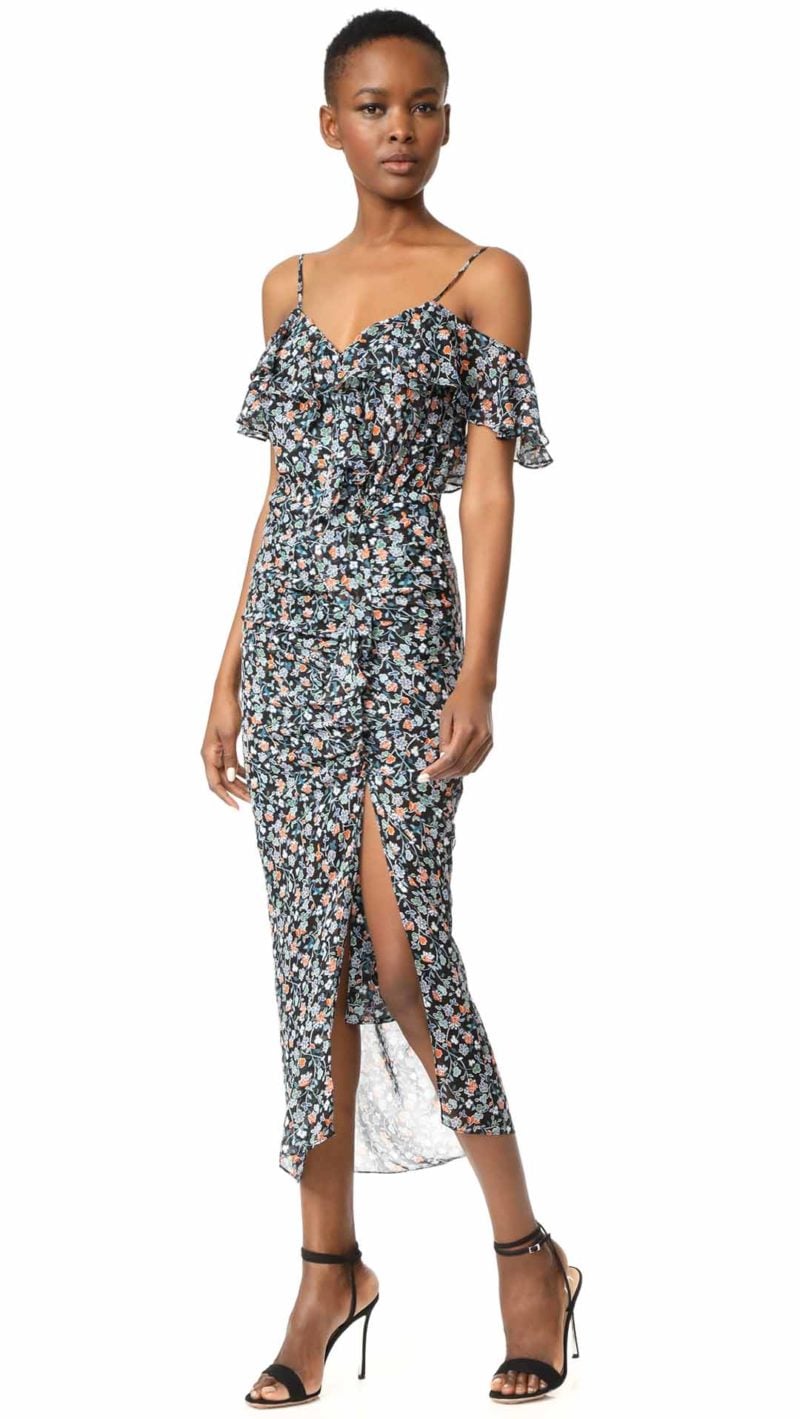 Veronica Beard Marilyn Cold Shoulder Ruffle Dress Black Floral Print Shopbop 70% sale