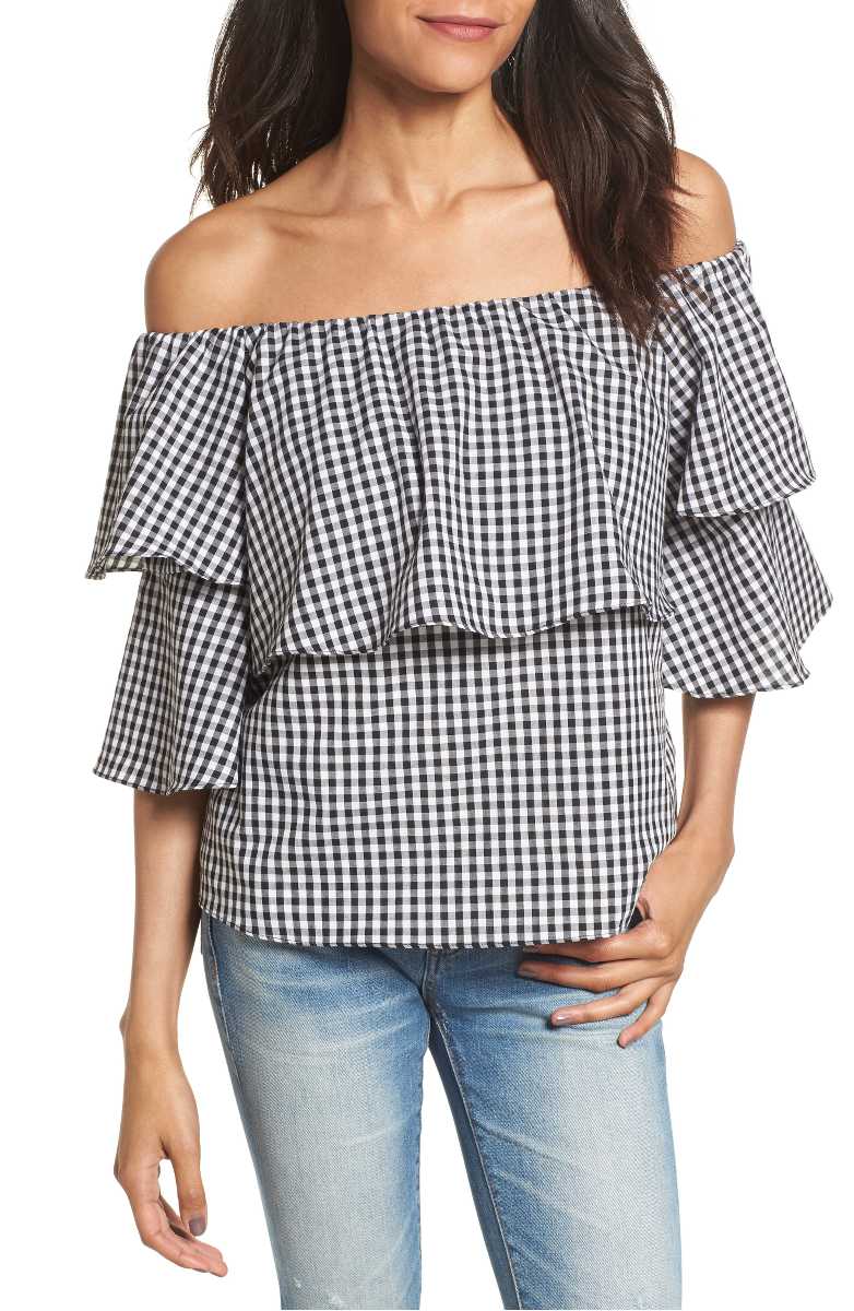 WAYF Gracie Off The Shoulder Top Black White Gingham Check gingham tops summer 2017