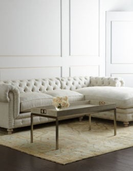 Warner Linen Right-Chaise Sectional Sofa Off White Sand Horchow customer favorites sale
