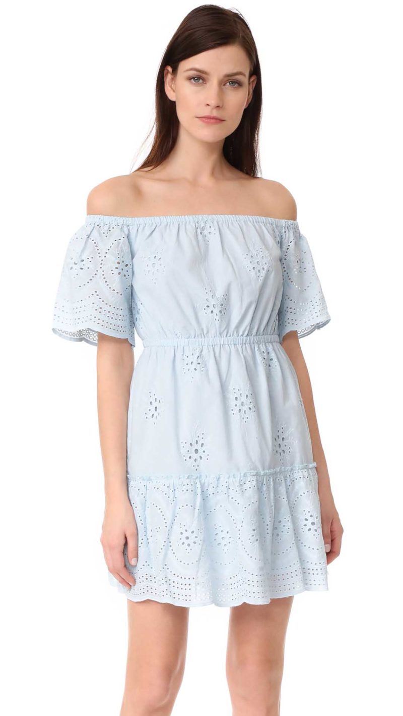 cupcakes and cashmere Sorena Eyelet Off Shoulder Dress Bleached Blue eyelet dresses summer 2017
