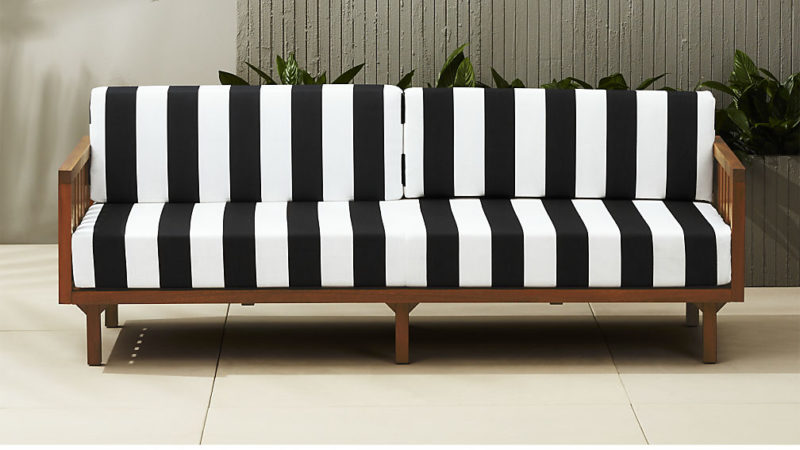 CB2 tropez black and white stripe sofa sale 