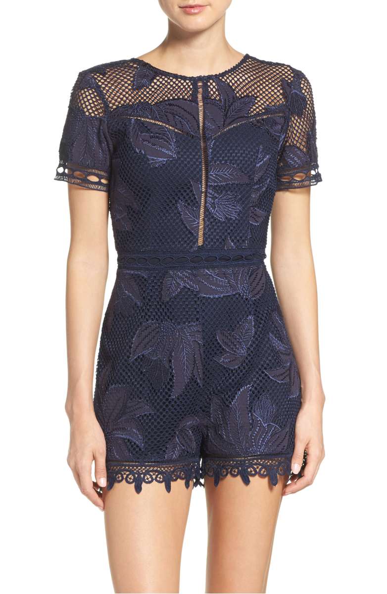ADELYN RAE Embroidered Applique Romper Navy Blue Lace nordstrom lace rompers summer 2017