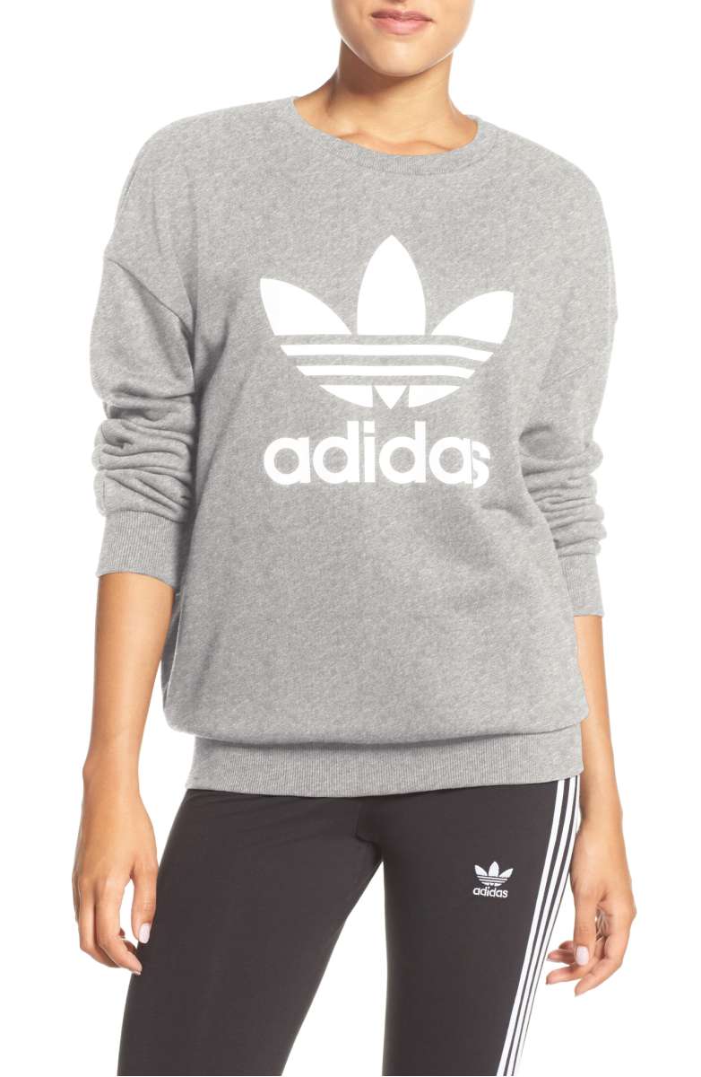 ADIDAS Originals Trefoil Crewneck Sweatshirt Medium Grey Heather nordstrom anniversary sale