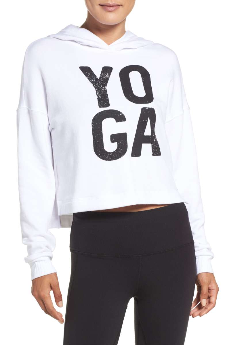 ALO Yoga Screenprint French Terry Crop Hoodie White Black nordstrom anniversary sale
